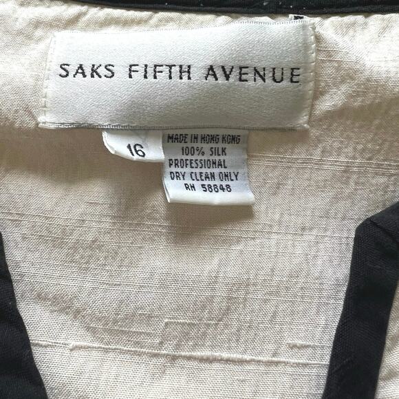 Vintage Saks Fifth Avenue Silk‎ Top Sz 16 Nautical Stripe Puff Sleeve Gold Trim - Picture 6 of 6